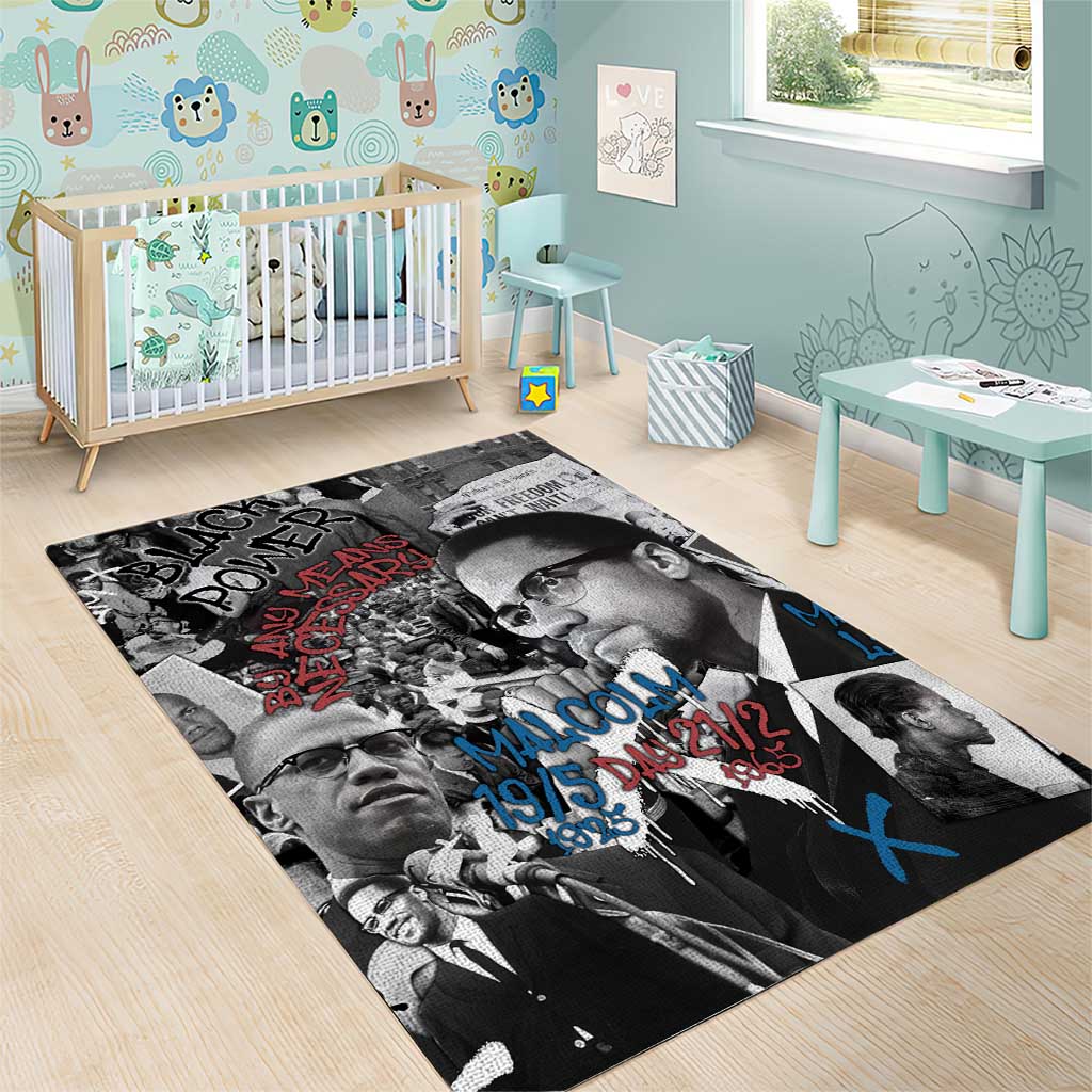 Afro Malcolm X Area Rug Quotes Dates and Black History Activist Theme - African Pride