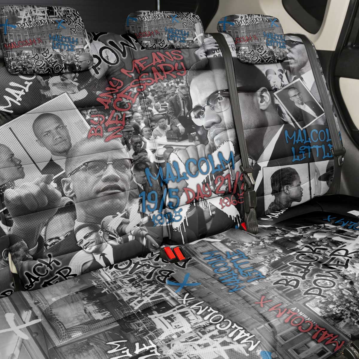 Afro Malcolm X Back Car Seat Cover Quotes Dates and Black History Activist Theme - African Pride