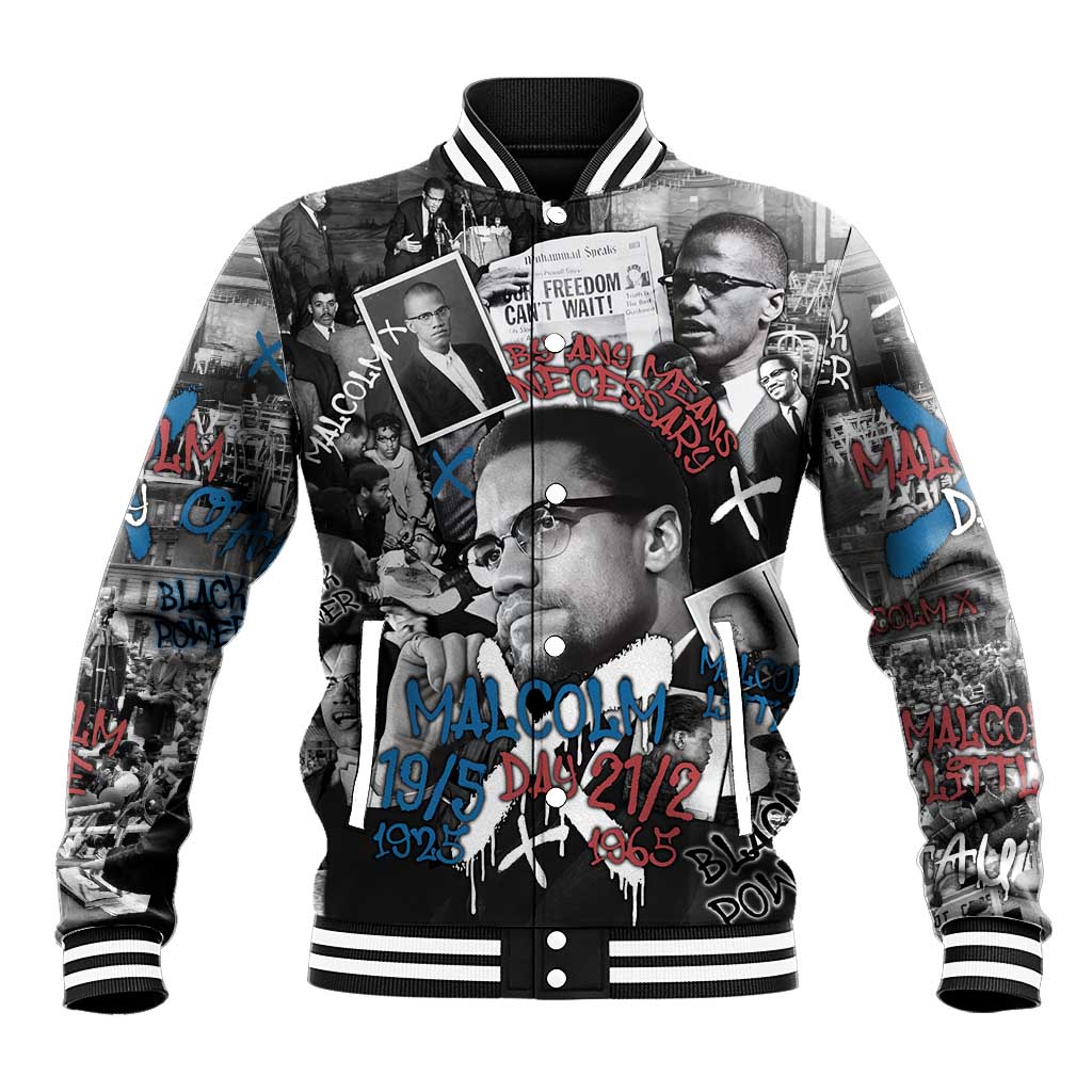 Afro Malcolm X Baseball Jacket Quotes Dates and Black History Activist Theme - African Pride