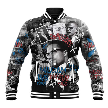 Afro Malcolm X Baseball Jacket Quotes Dates and Black History Activist Theme - African Pride
