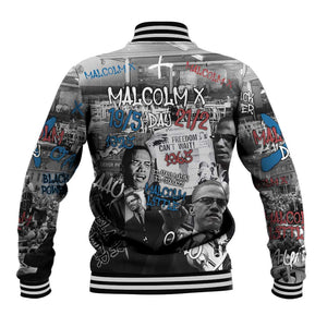 Afro Malcolm X Baseball Jacket Quotes Dates and Black History Activist Theme - African Pride