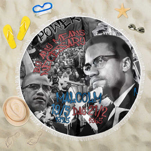 Afro Malcolm X Beach Blanket Quotes Dates and Black History Activist Theme - African Pride
