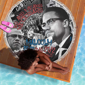 Afro Malcolm X Beach Blanket Quotes Dates and Black History Activist Theme - African Pride