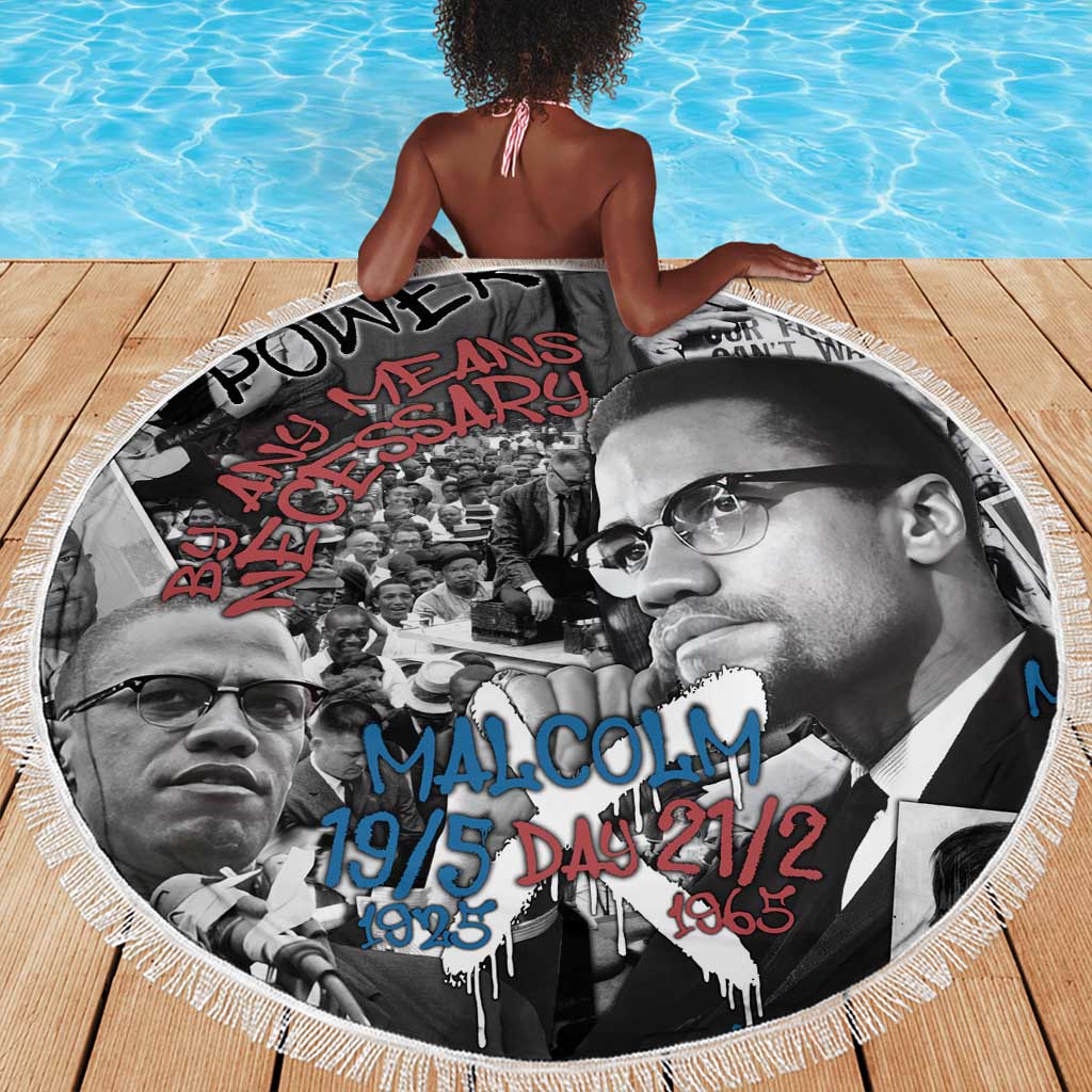 Afro Malcolm X Beach Blanket Quotes Dates and Black History Activist Theme - African Pride