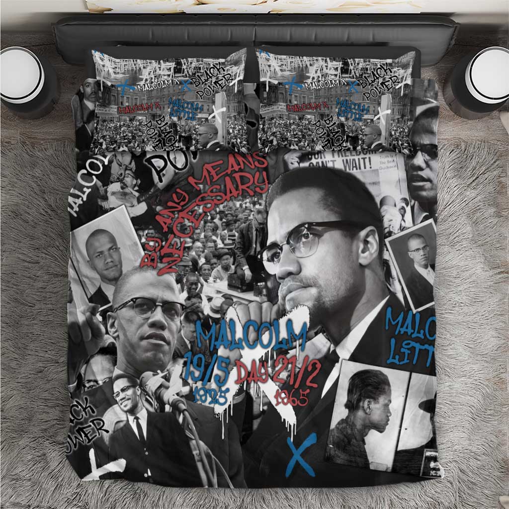 Afro Malcolm X Bedding Set Quotes Dates and Black History Activist Theme - African Pride