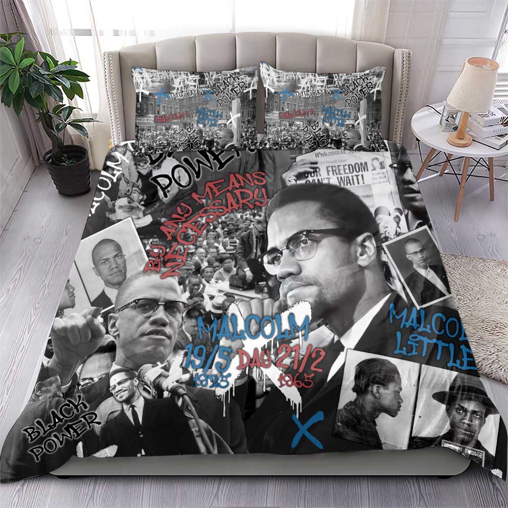Afro Malcolm X Bedding Set Quotes Dates and Black History Activist Theme - African Pride