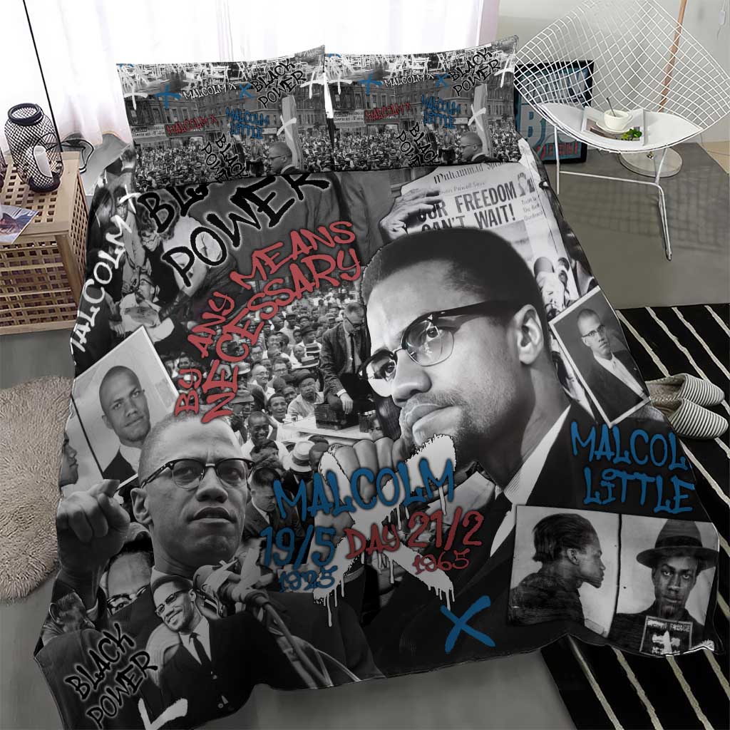 Afro Malcolm X Bedding Set Quotes Dates and Black History Activist Theme - African Pride