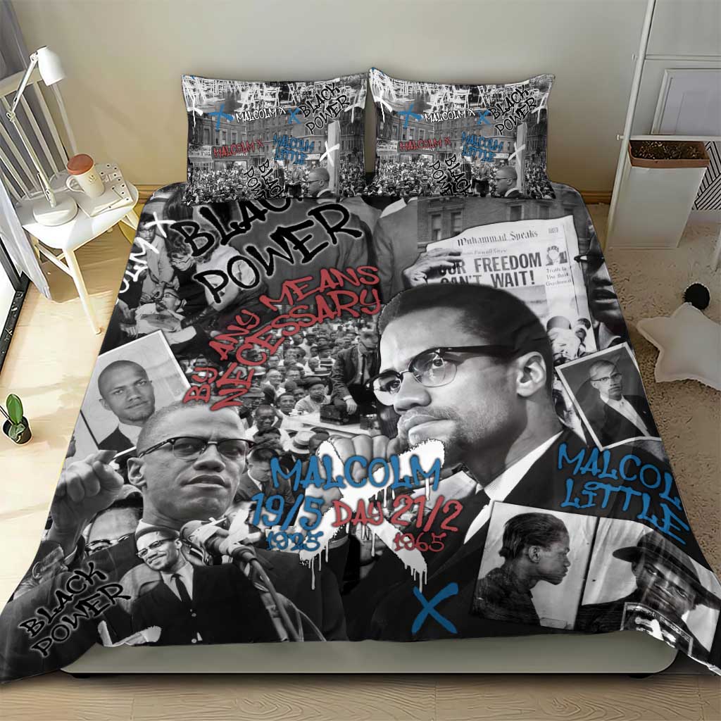 Afro Malcolm X Bedding Set Quotes Dates and Black History Activist Theme - African Pride