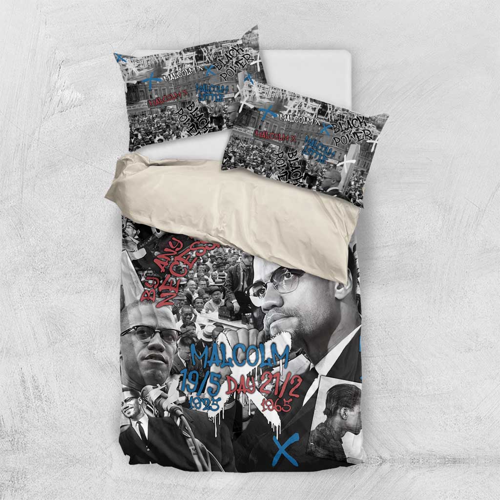 Afro Malcolm X Bedding Set Quotes Dates and Black History Activist Theme - African Pride
