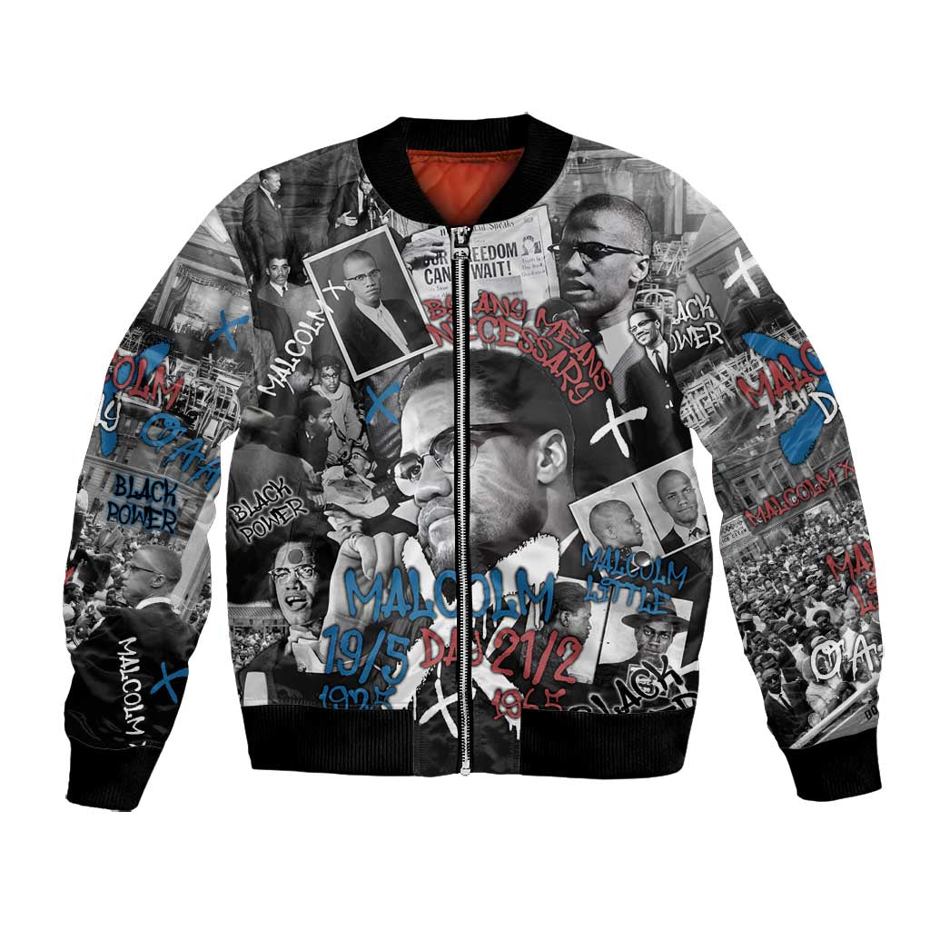 Afro Malcolm X Bomber Jacket Quotes Dates and Black History Activist Theme - African Pride