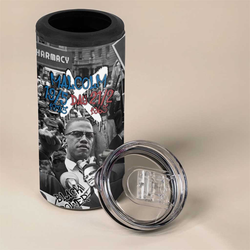 Afro Malcolm X 4 in 1 Can Cooler Tumbler Quotes Dates and Black History Activist Theme - African Pride