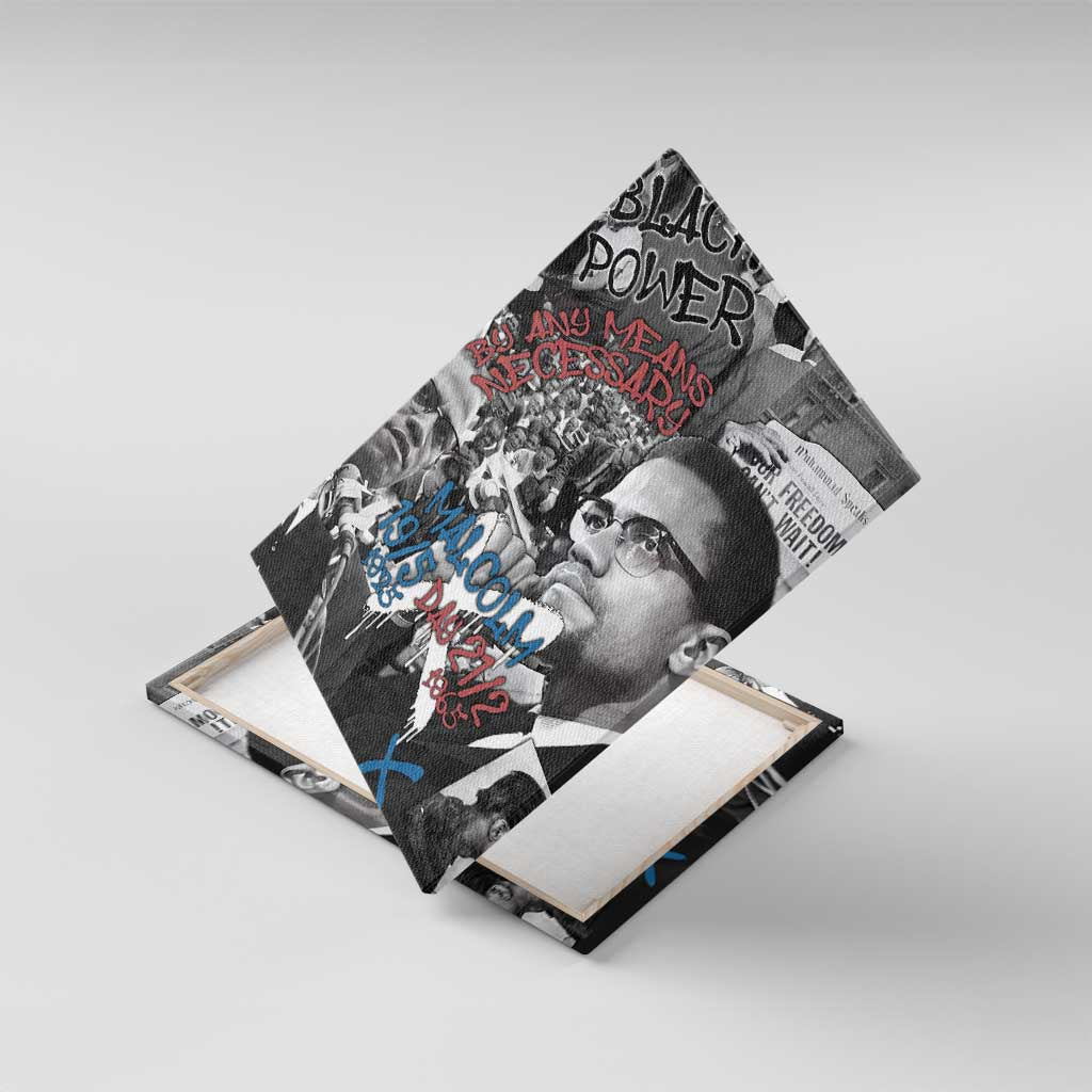 Afro Malcolm X Canvas Wall Art Quotes Dates and Black History Activist Theme - African Pride