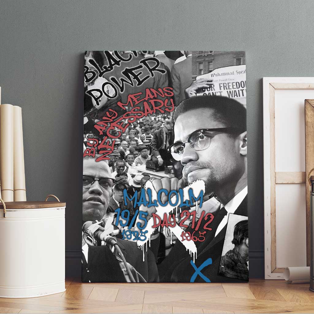 Afro Malcolm X Canvas Wall Art Quotes Dates and Black History Activist Theme - African Pride