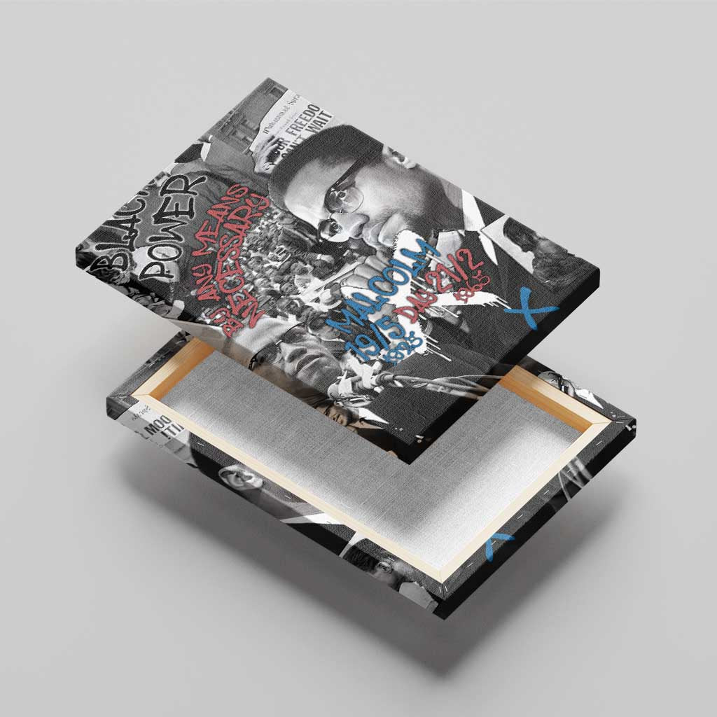 Afro Malcolm X Canvas Wall Art Quotes Dates and Black History Activist Theme - African Pride