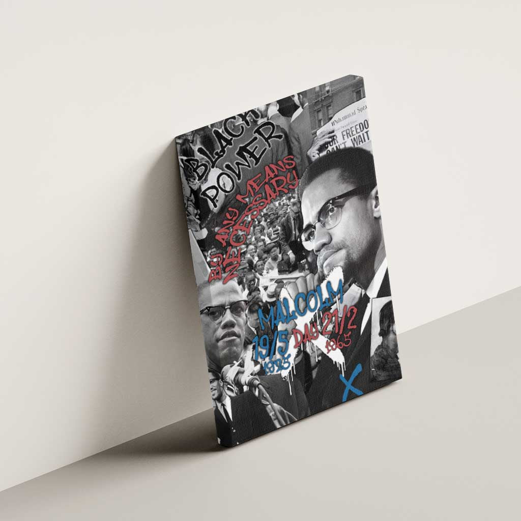 Afro Malcolm X Canvas Wall Art Quotes Dates and Black History Activist Theme - African Pride