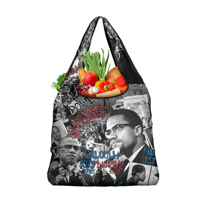 Afro Malcolm X Grocery Bag Quotes Dates and Black History Activist Theme - African Pride