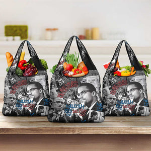 Afro Malcolm X Grocery Bag Quotes Dates and Black History Activist Theme - African Pride