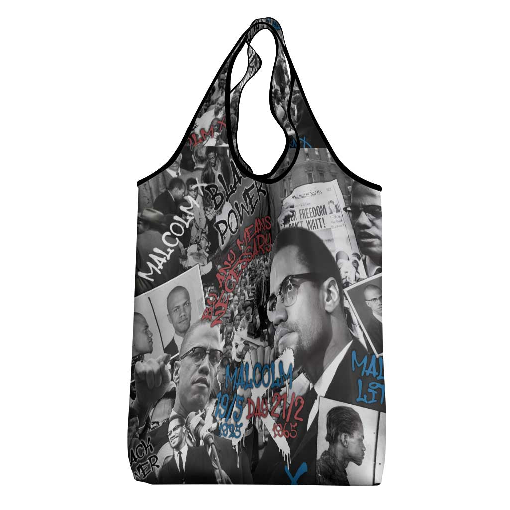 Afro Malcolm X Grocery Bag Quotes Dates and Black History Activist Theme - African Pride