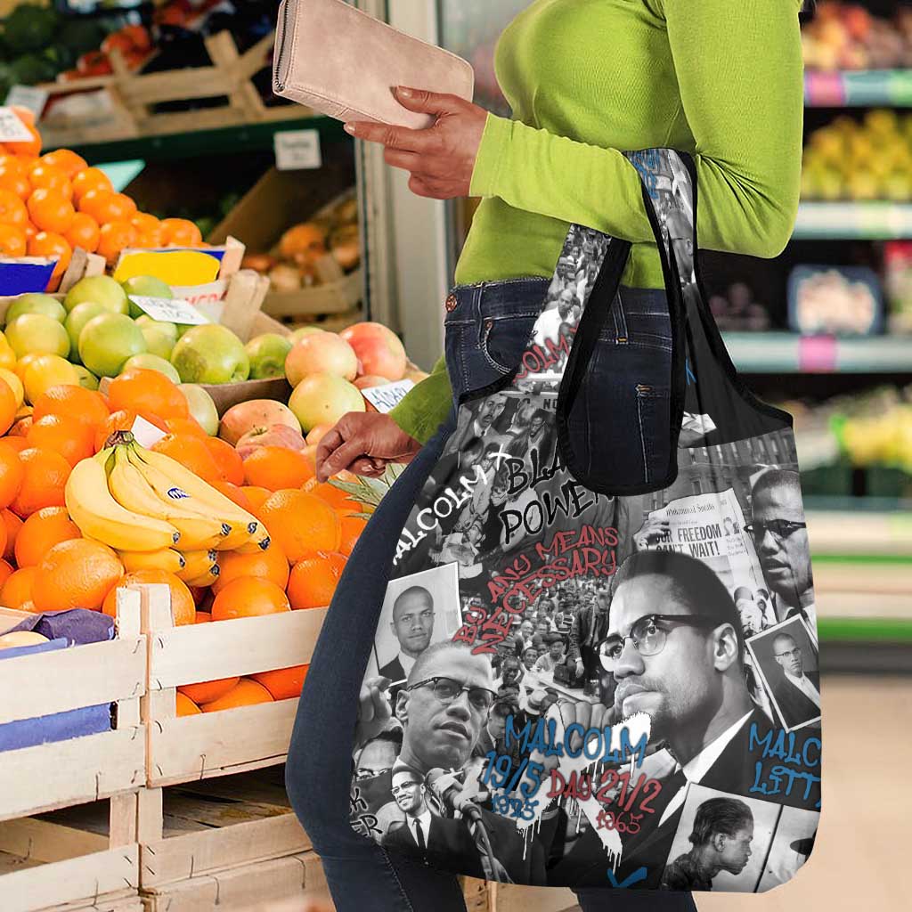 Afro Malcolm X Grocery Bag Quotes Dates and Black History Activist Theme - African Pride