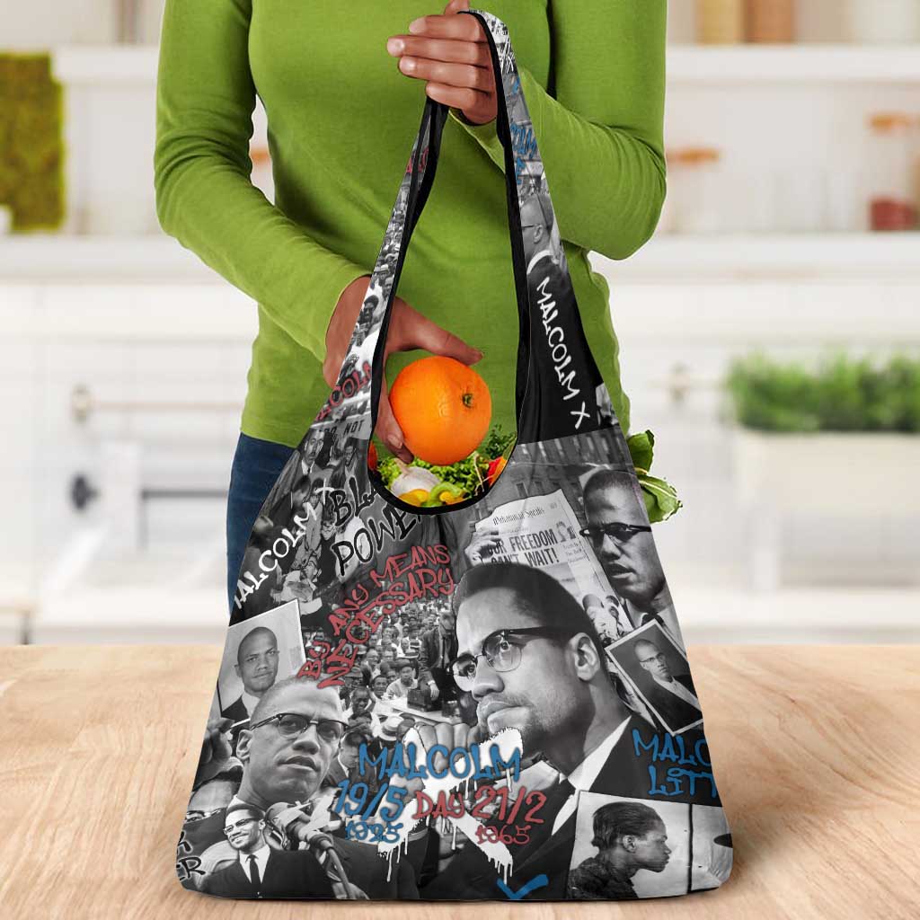 Afro Malcolm X Grocery Bag Quotes Dates and Black History Activist Theme - African Pride