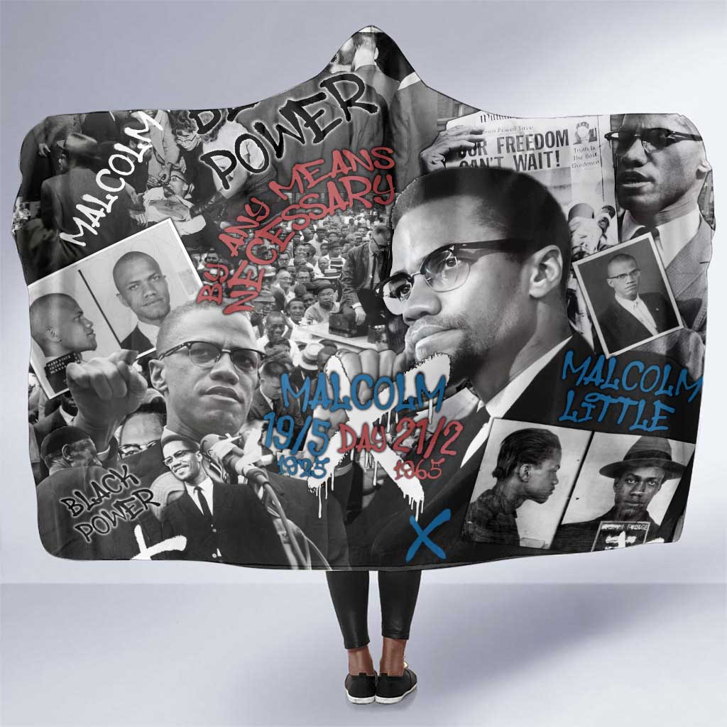 Afro Malcolm X Hooded Blanket Quotes Dates and Black History Activist Theme - African Pride