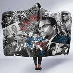 Afro Malcolm X Hooded Blanket Quotes Dates and Black History Activist Theme - African Pride