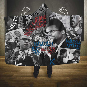 Afro Malcolm X Hooded Blanket Quotes Dates and Black History Activist Theme - African Pride
