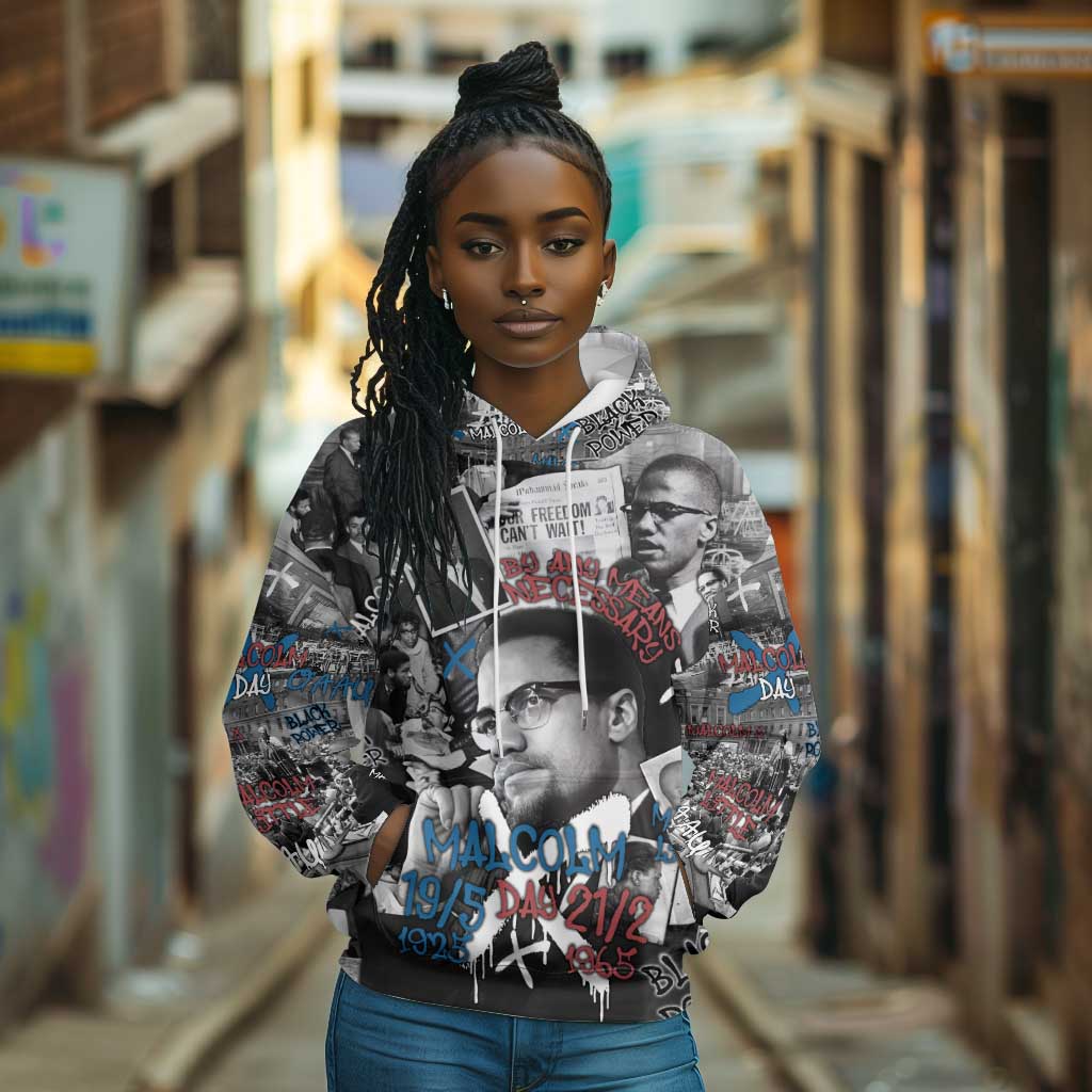 Afro Malcolm X Hoodie Quotes Dates and Black History Activist Theme - African Pride