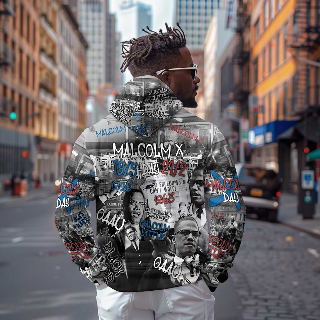 Afro Malcolm X Hoodie Quotes Dates and Black History Activist Theme - African Pride