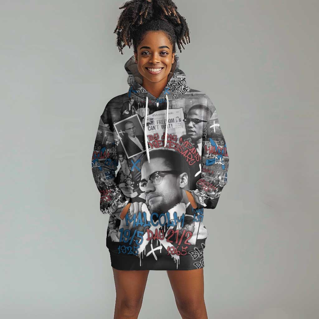 Afro Malcolm X Hoodie Dress Quotes Dates and Black History Activist Theme - African Pride