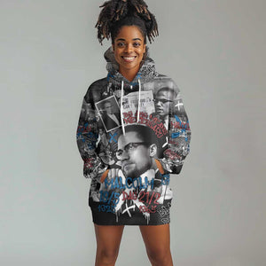 Afro Malcolm X Hoodie Dress Quotes Dates and Black History Activist Theme - African Pride