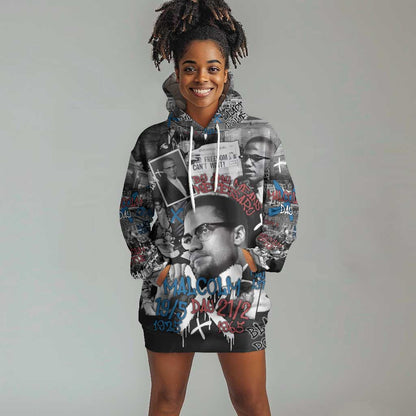 Afro Malcolm X Hoodie Dress Quotes Dates and Black History Activist Theme - African Pride