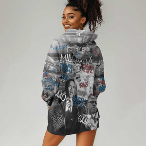 Afro Malcolm X Hoodie Dress Quotes Dates and Black History Activist Theme - African Pride