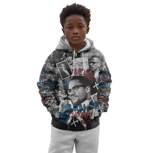 Afro Malcolm X Kid Hoodie Quotes Dates and Black History Activist Theme - African Pride