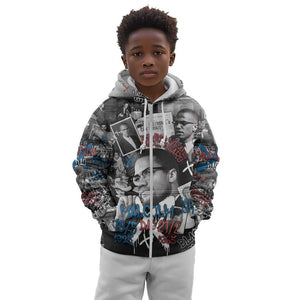 Afro Malcolm X Kid Hoodie Quotes Dates and Black History Activist Theme - African Pride