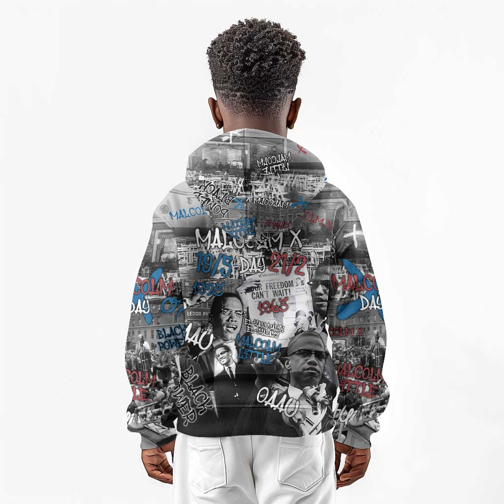 Afro Malcolm X Kid Hoodie Quotes Dates and Black History Activist Theme - African Pride