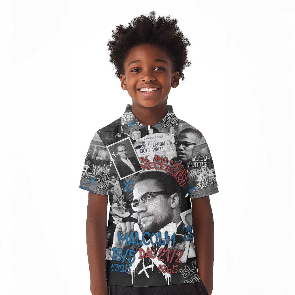 Afro Malcolm X Kid Polo Shirt Quotes Dates and Black History Activist Theme - African Pride