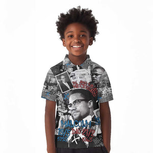 Afro Malcolm X Kid Polo Shirt Quotes Dates and Black History Activist Theme - African Pride