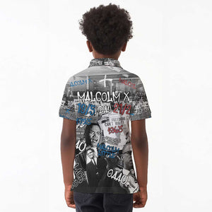 Afro Malcolm X Kid Polo Shirt Quotes Dates and Black History Activist Theme - African Pride