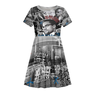 Afro Malcolm X Kid Short Sleeve Dress Quotes Dates and Black History Activist Theme - African Pride