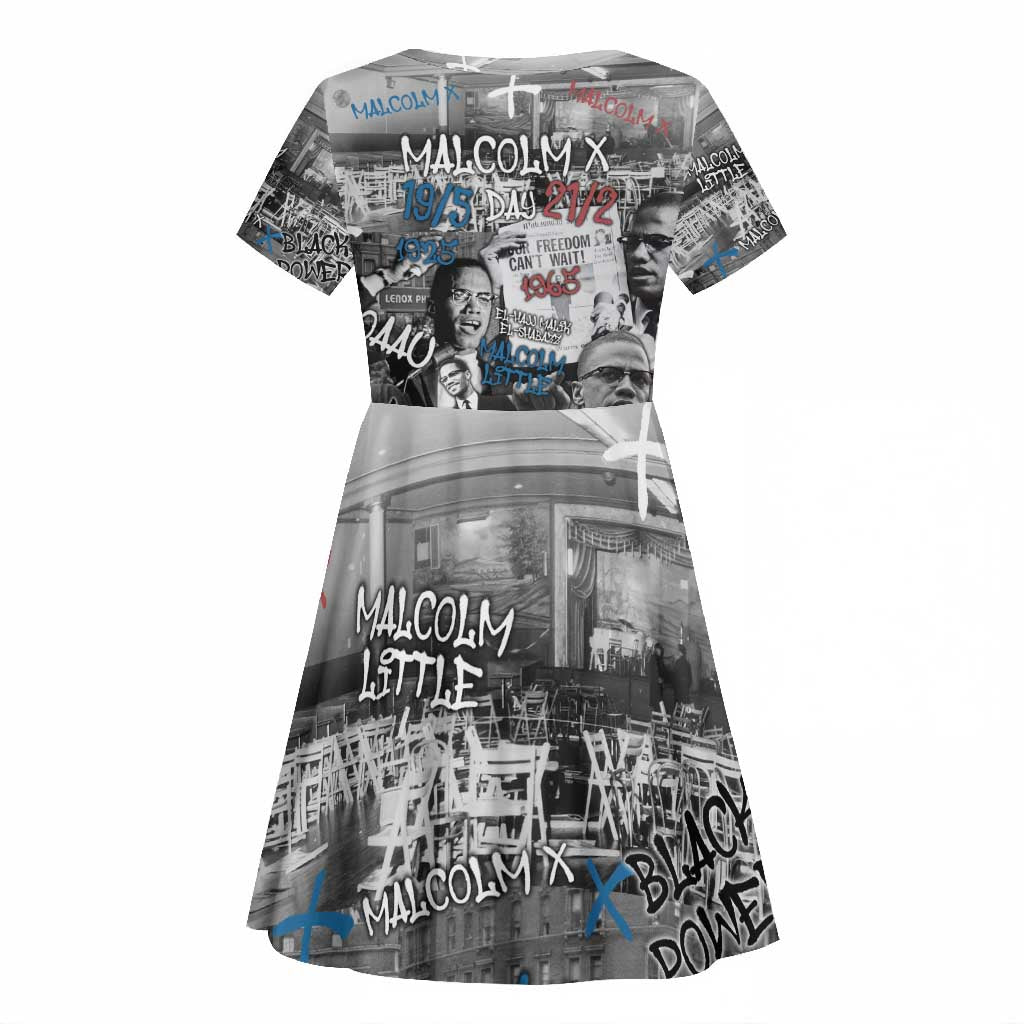Afro Malcolm X Kid Short Sleeve Dress Quotes Dates and Black History Activist Theme - African Pride
