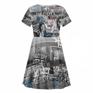Afro Malcolm X Kid Short Sleeve Dress Quotes Dates and Black History Activist Theme - African Pride