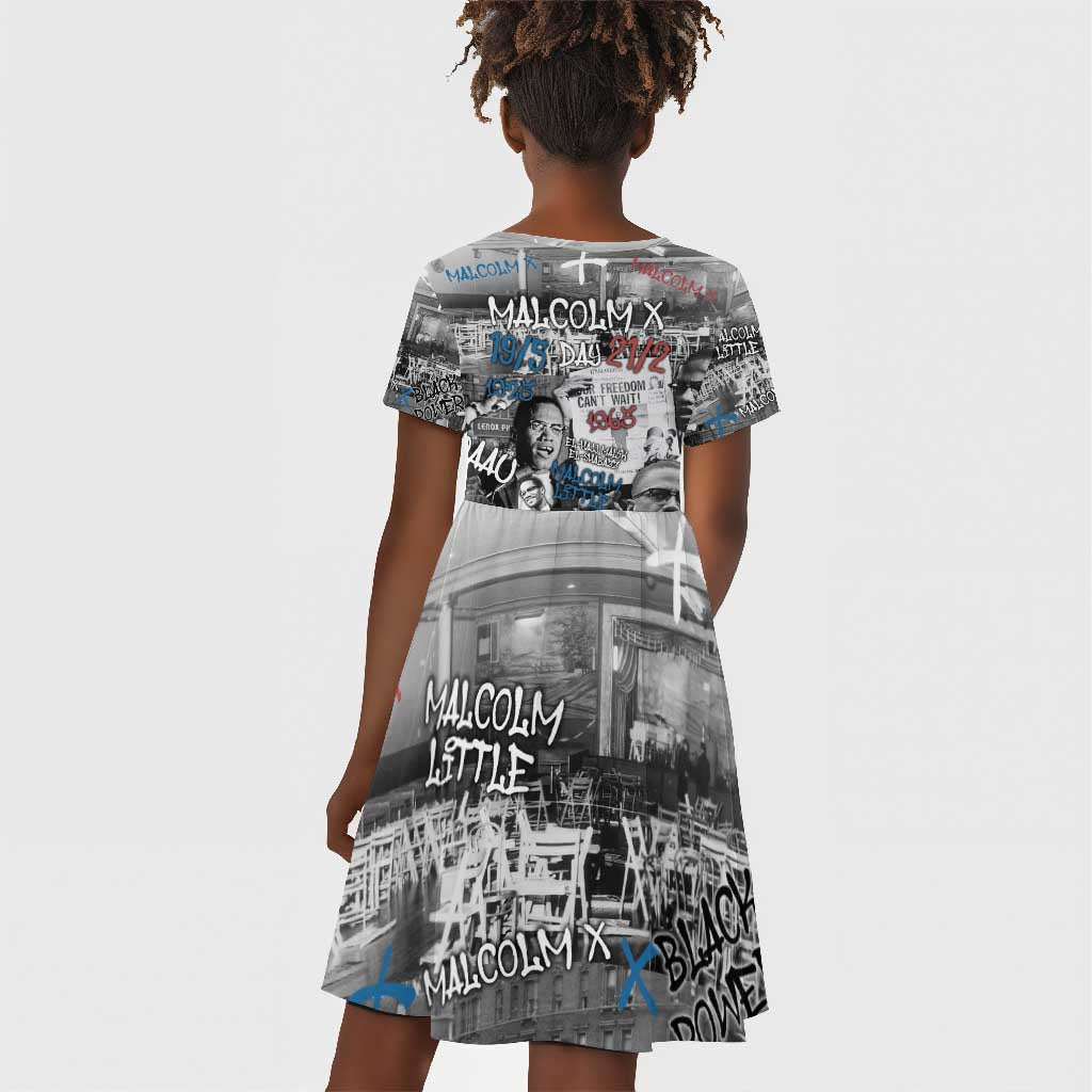 Afro Malcolm X Kid Short Sleeve Dress Quotes Dates and Black History Activist Theme - African Pride