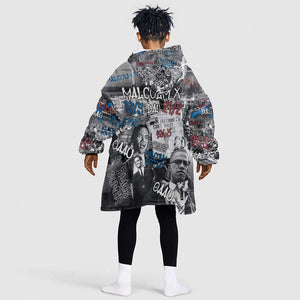 Afro Malcolm X Kid Wearable Blanket Hoodie Quotes Dates and Black History Activist Theme - African Pride