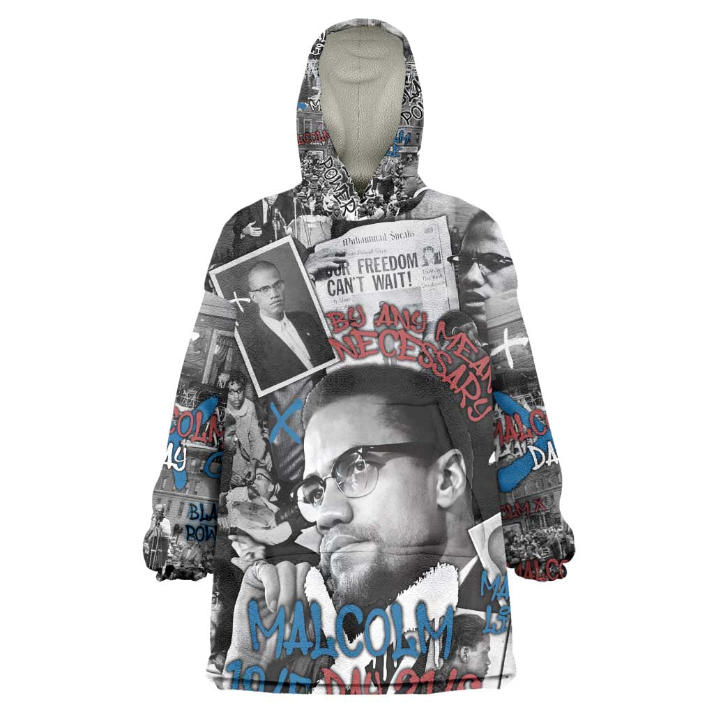 Afro Malcolm X Kid Wearable Blanket Hoodie Quotes Dates and Black History Activist Theme - African Pride