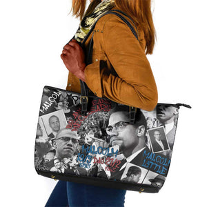 Afro Malcolm X Leather Tote Bag Quotes Dates and Black History Activist Theme - African Pride