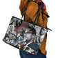 Afro Malcolm X Leather Tote Bag Quotes Dates and Black History Activist Theme - African Pride