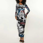 Afro Malcolm X Long Sleeve Bodycon Dress Quotes Dates and Black History Activist Theme - African Pride