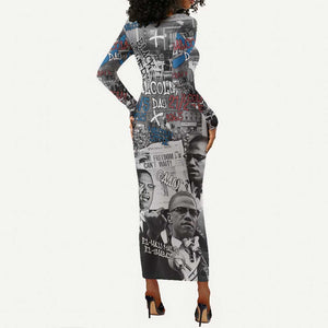 Afro Malcolm X Long Sleeve Bodycon Dress Quotes Dates and Black History Activist Theme - African Pride