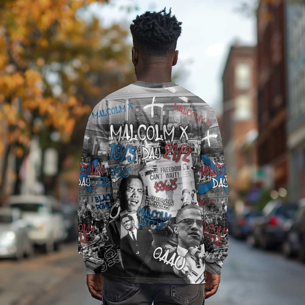 Afro Malcolm X Long Sleeve Shirt Quotes Dates and Black History Activist Theme - African Pride
